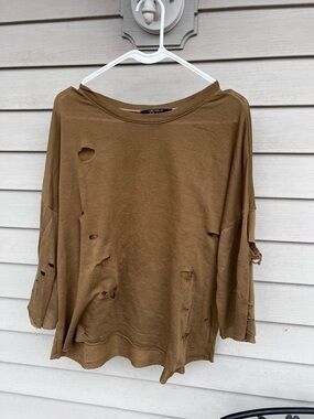 Forever 21 Distressed Olive Brown Women's Sweatshirt